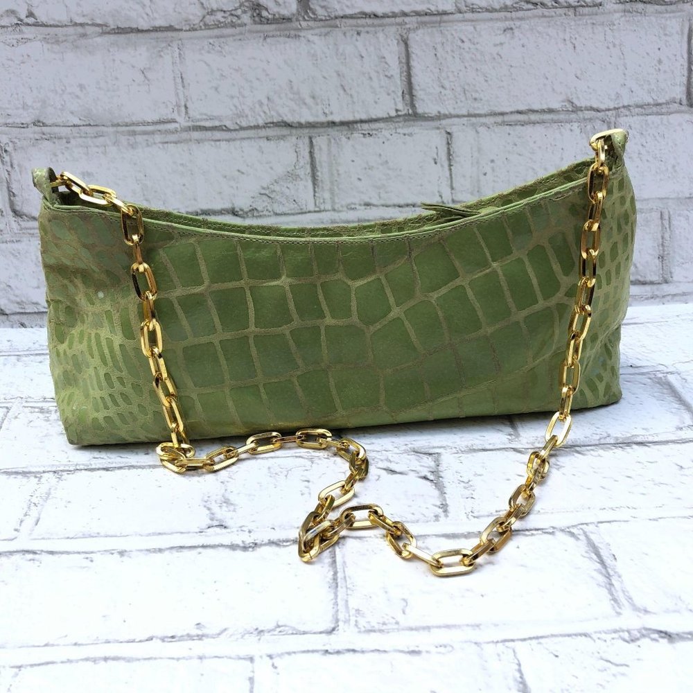 Faux Crock Shoulder Bag Green